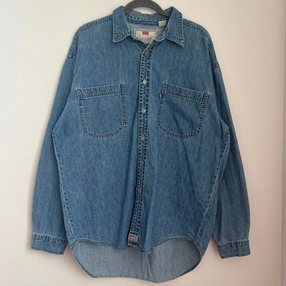 Vintage Levi's Red Tab Denim Button-Down Shirt L Western Cowboy Core Workwear
